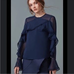 Keepsake the label night lights navy blue ruffle sheer blouse top M